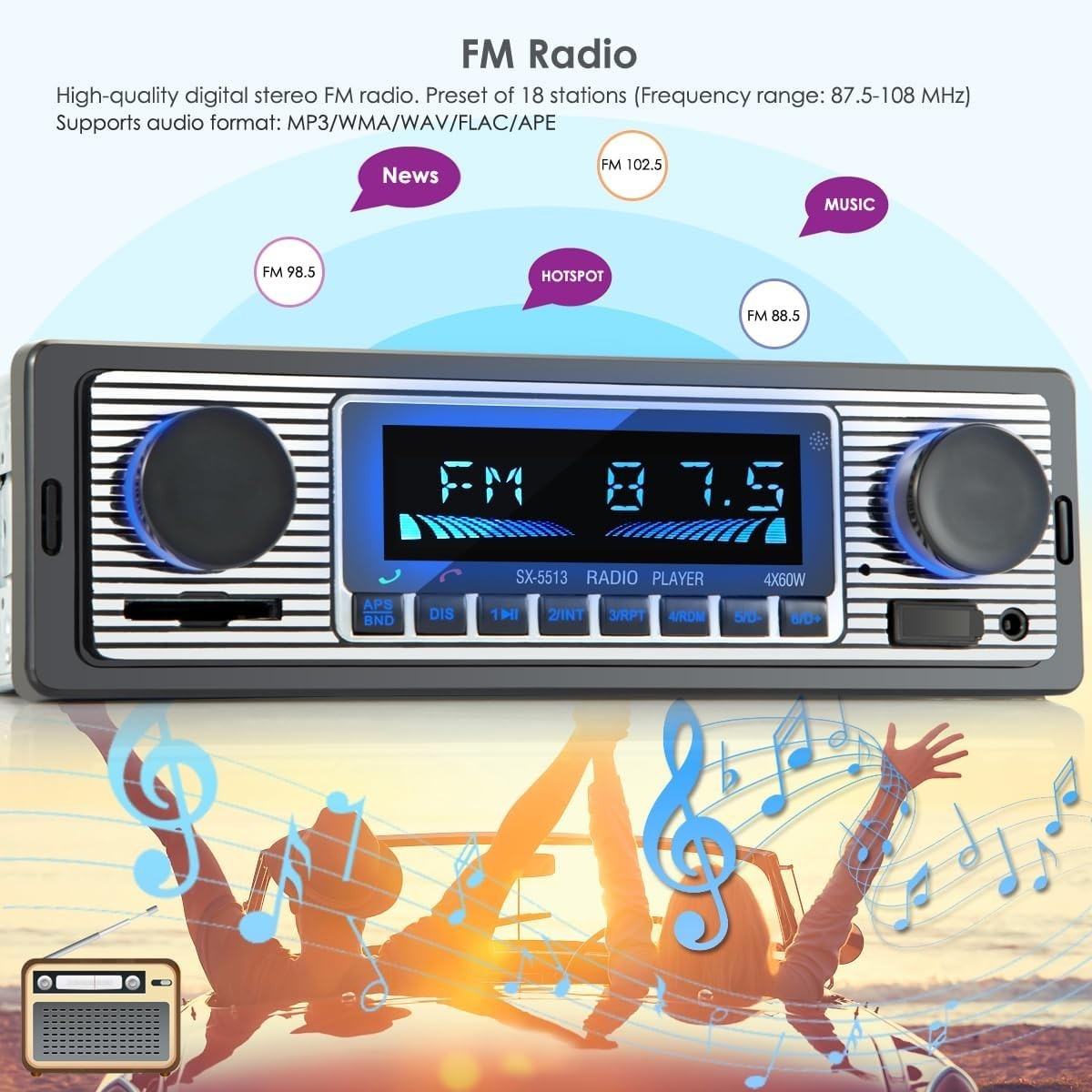 Single din Car Stereo with Bluetooth/car Radio Bluetooth for car Hands Free C…
