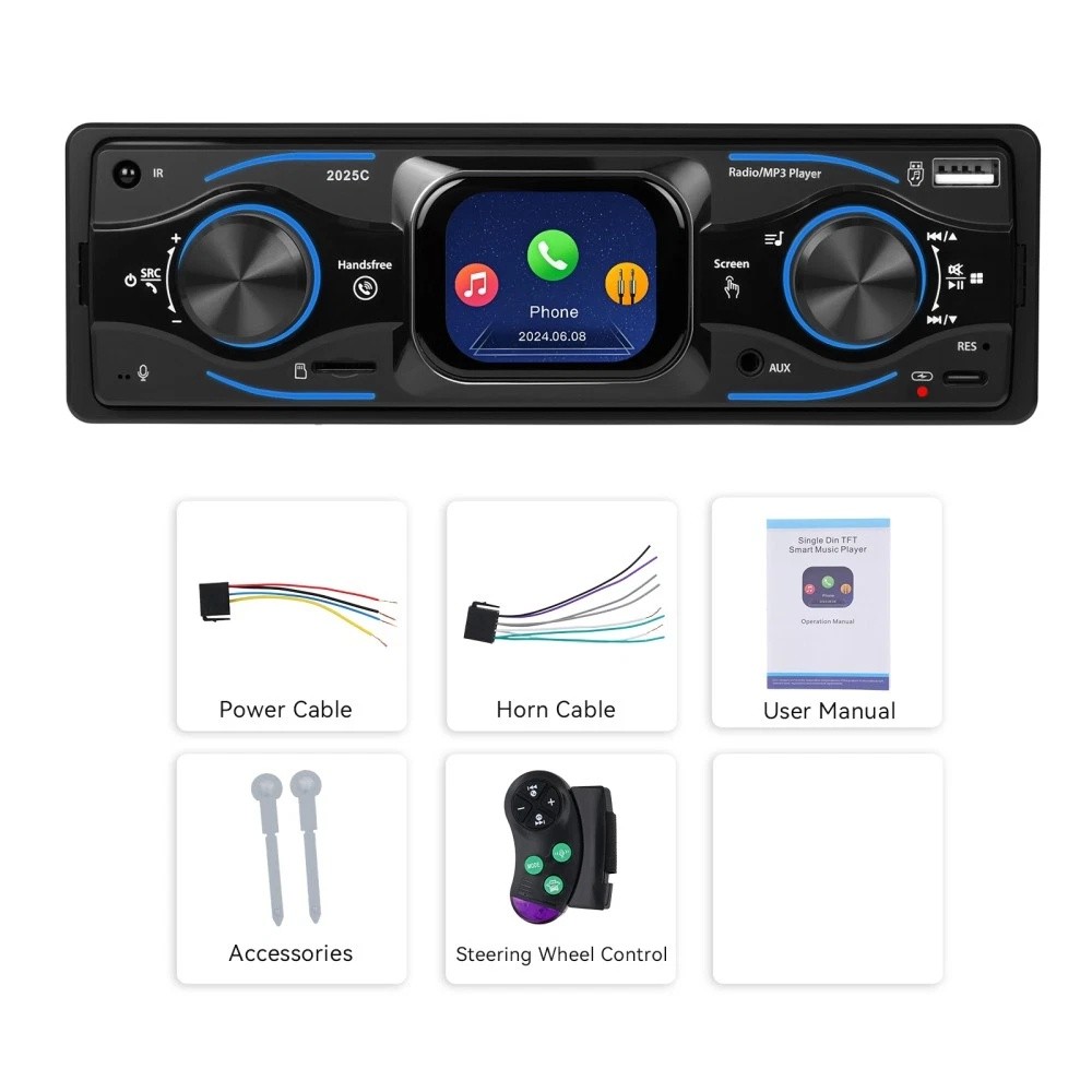 1 DIN 2.17 inch Car Stereo Radio Touch Screen Bluetooth FM MP3 Player TF USB AUX