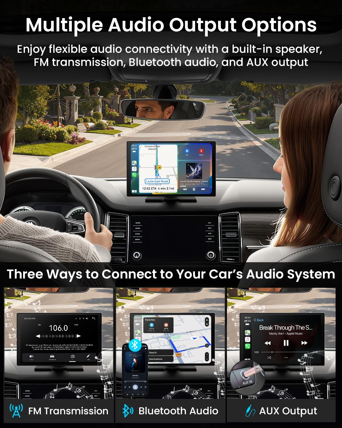 11” Wireless CarPlay & Android Auto Screen for Car, Full Laminated HD