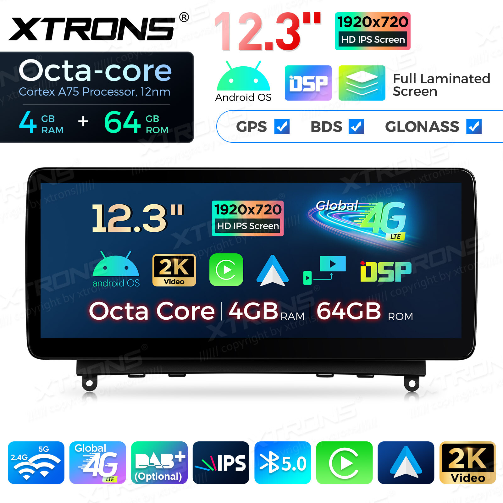 12.3″ IPS Android 14 8-Core Car Play Stereo GPS Navi For Benz C-Class W204 07-10