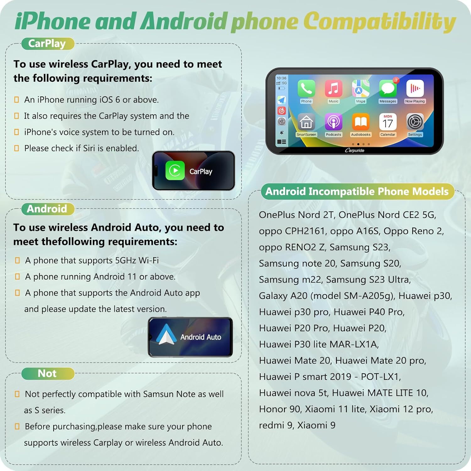 Carpuride W603D Motor Stereos Apple Carplay Android Auto Navigation Waterproof