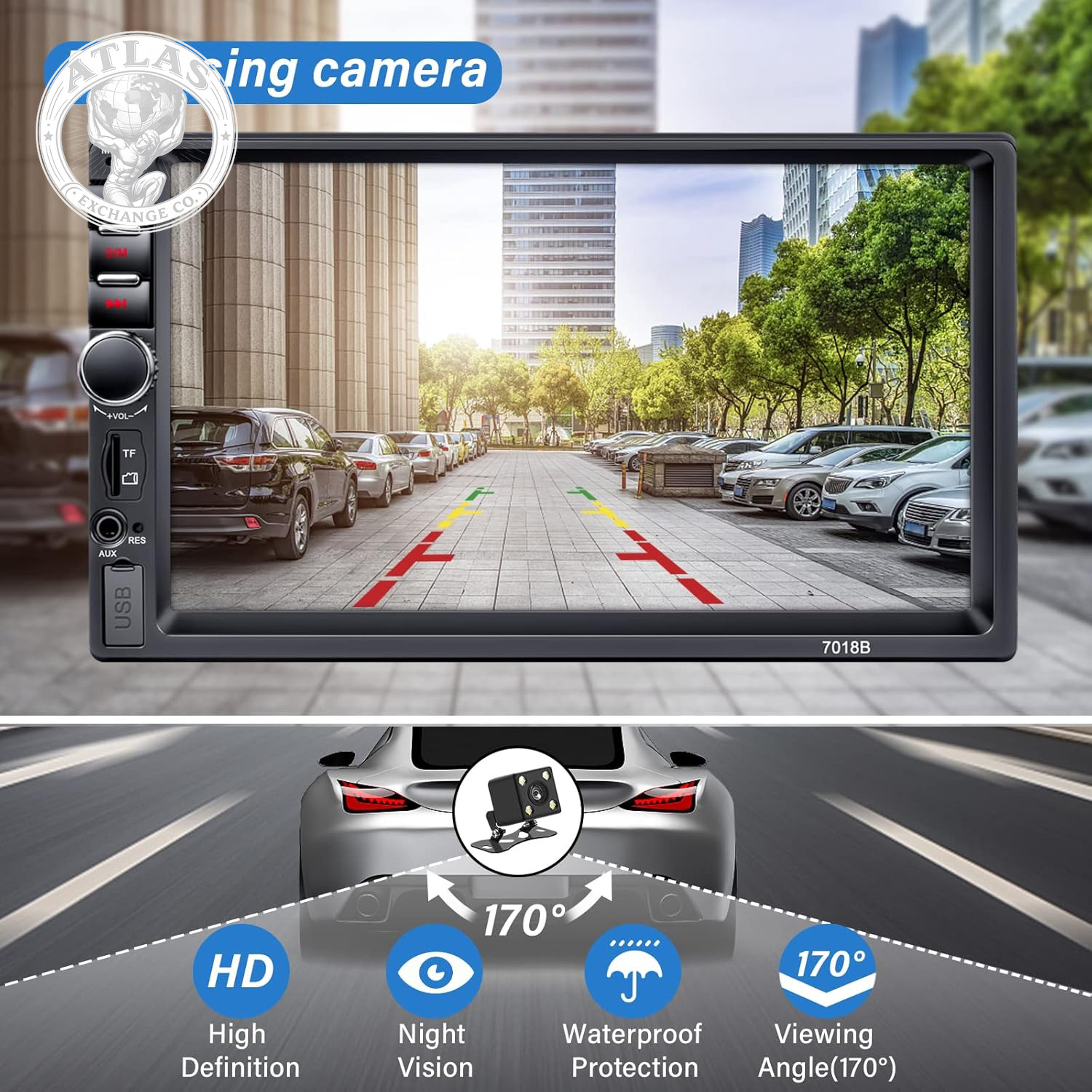 Double Din Car Stereo with Backup Camera Microphone, 7′ Touchscreen 2 Din Radio,