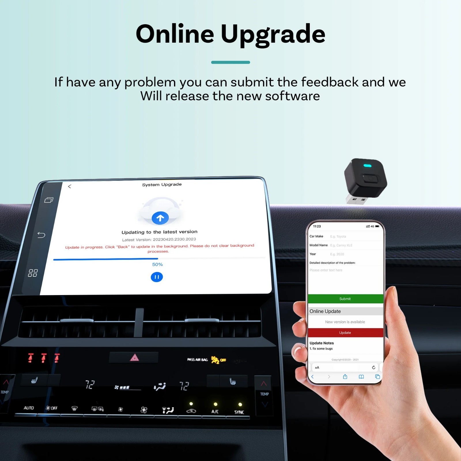 Ottocast Wireless CarPlay Android Auto Adapter USB Dongle Plug & Play Bluetooth