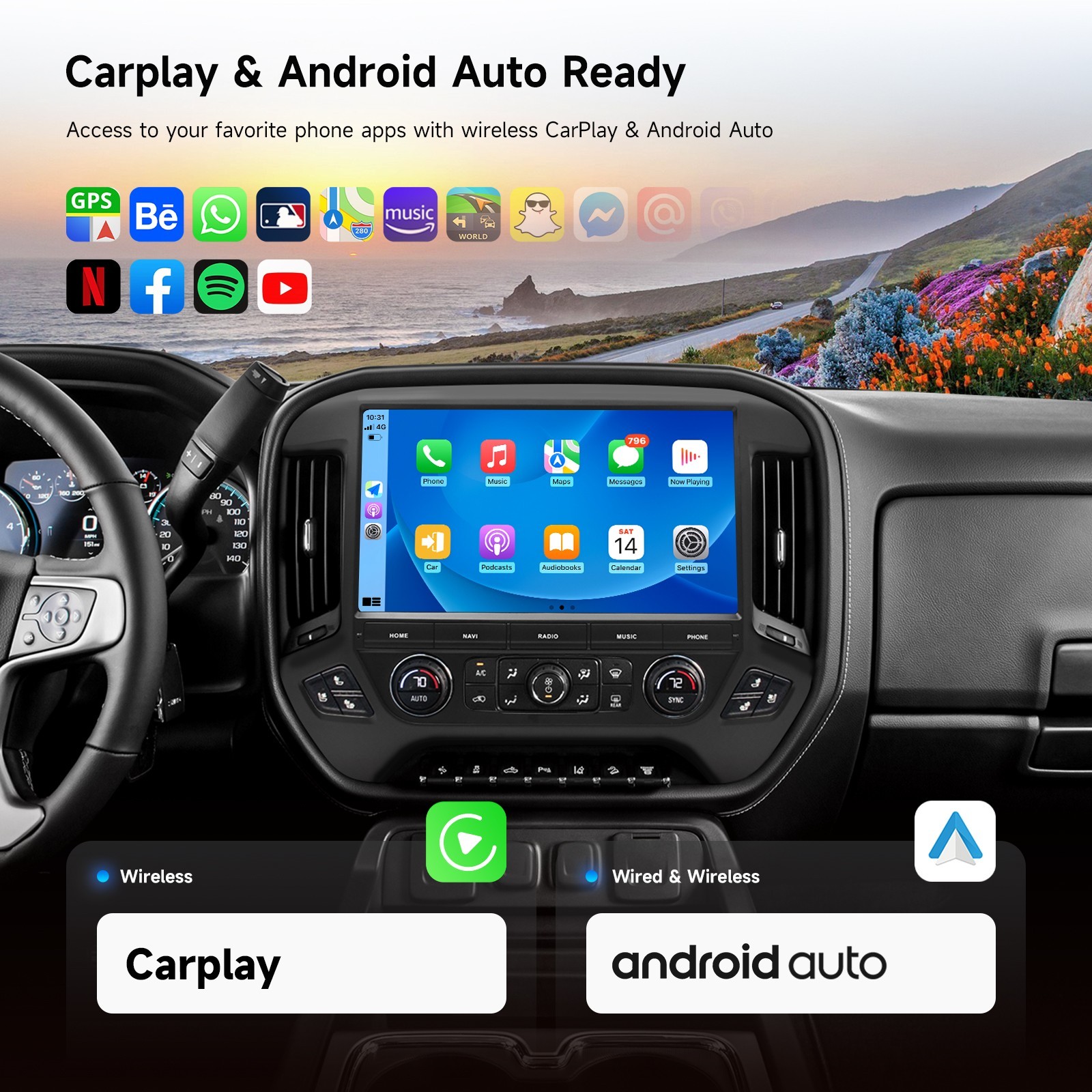 Dasaita Android 13 Car Stereo for Chevrolet Silverado GMC Sierra 2014-2019 Radio