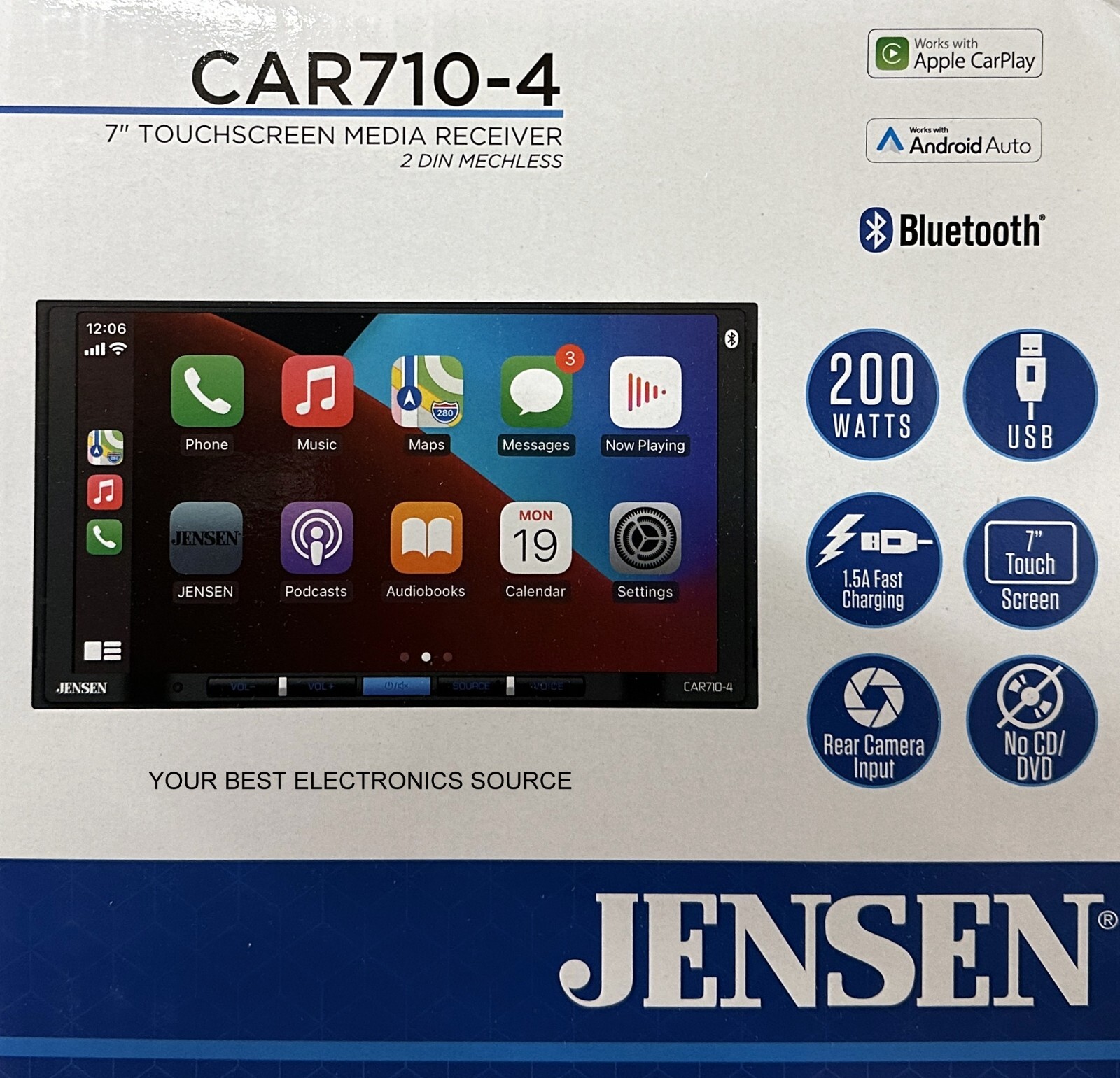 NEW Jensen CAR710-4 Digital Media Stereo, 2DIN, CarPlay/Android Auto, Bluetooth
