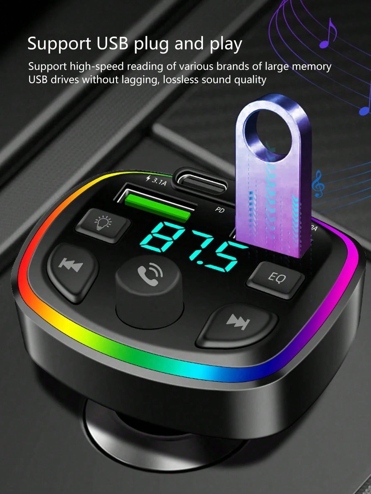 Bluetooth 5.0 FM Transmitter Car MP3 Player QC3.0 Dual USB Fast Charging Audio