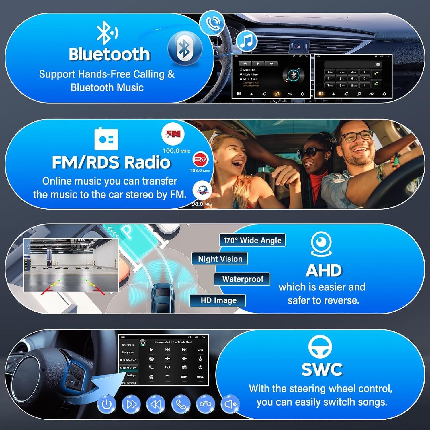 2GB+32GB QLED 10.1″ 2DIN Car Stereo Radio Carplay Android 15 4-core Navi WIFI