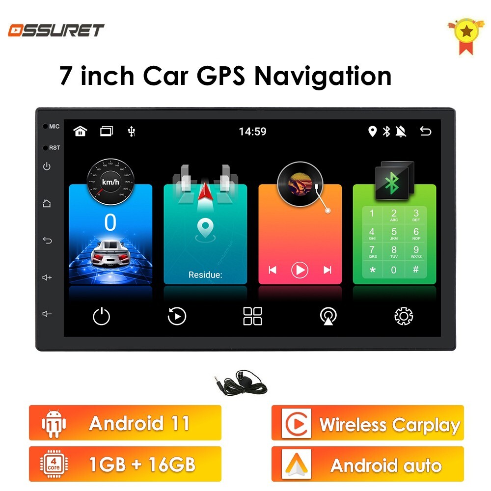 2 DIN 7inch Android 11 CarPlay Car Stereo Radio GPS Navi Player BT WiFi +Camera