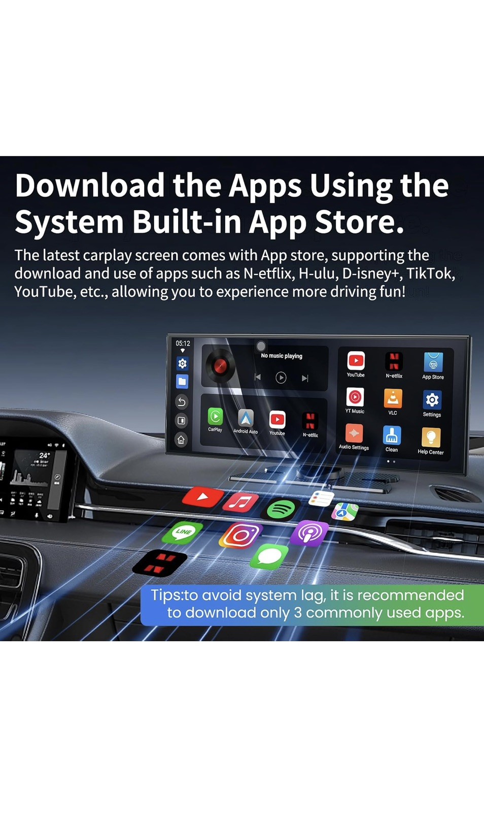 Largest 11.5 inch Wireless CarPlay Screen for Car,Built-in N black
