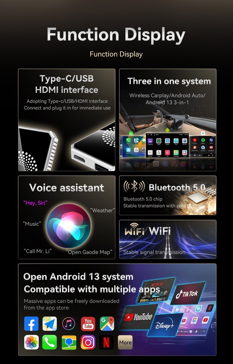 Wireless Carplay WIFI AI box Android Auto Adapter Converter with Netflix YouTube