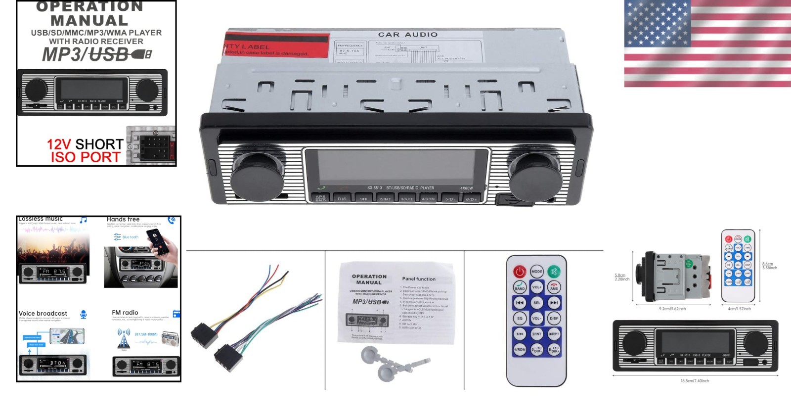 In-Dash 12V Bluetooth Car Audio MP3 Player with LED Display and Remote Control