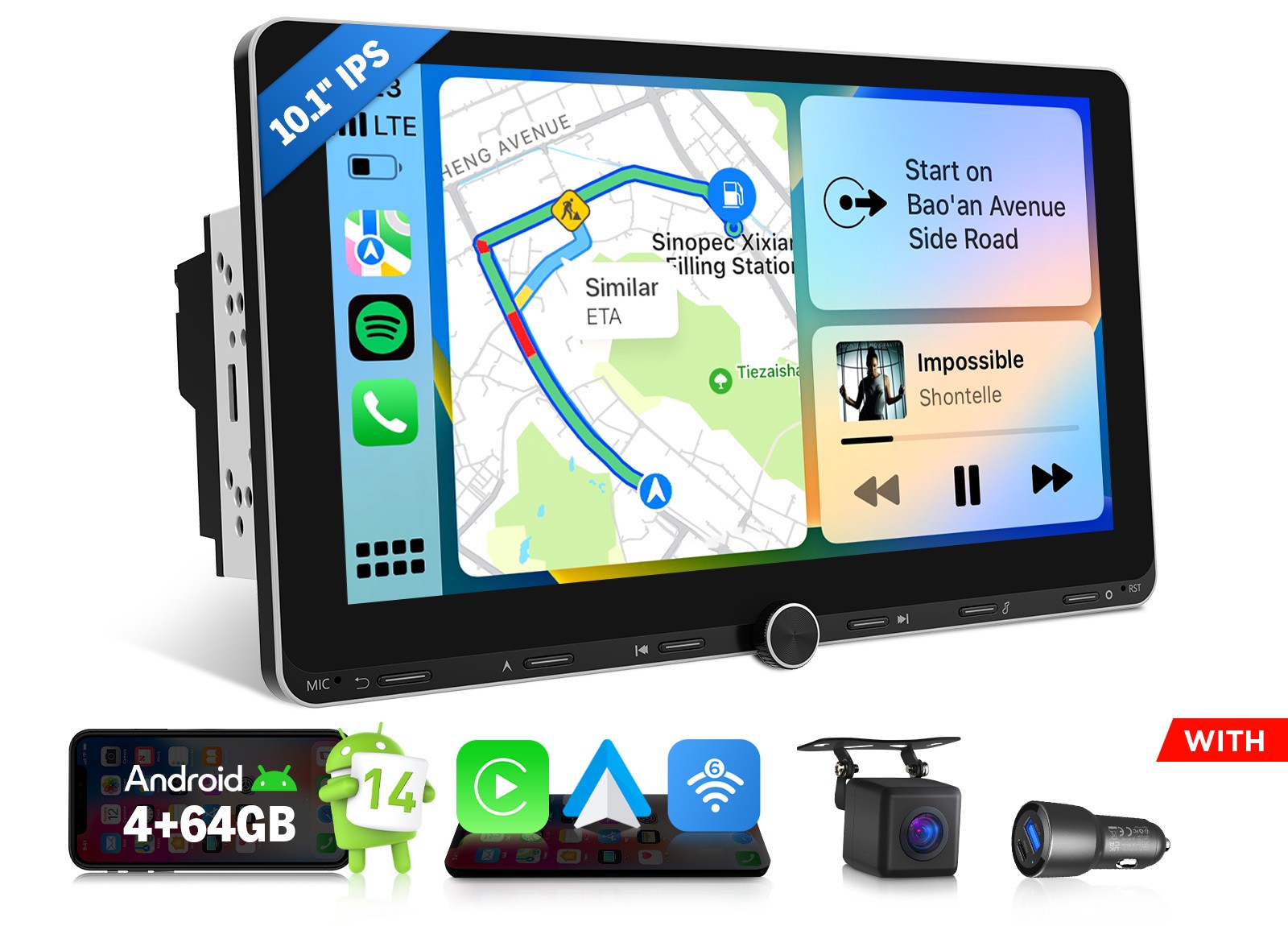 Eonon UX7A Plus 10.1″ IPS Double DIN Car Stereo Wireless CarPlay Bluetooth 4+64