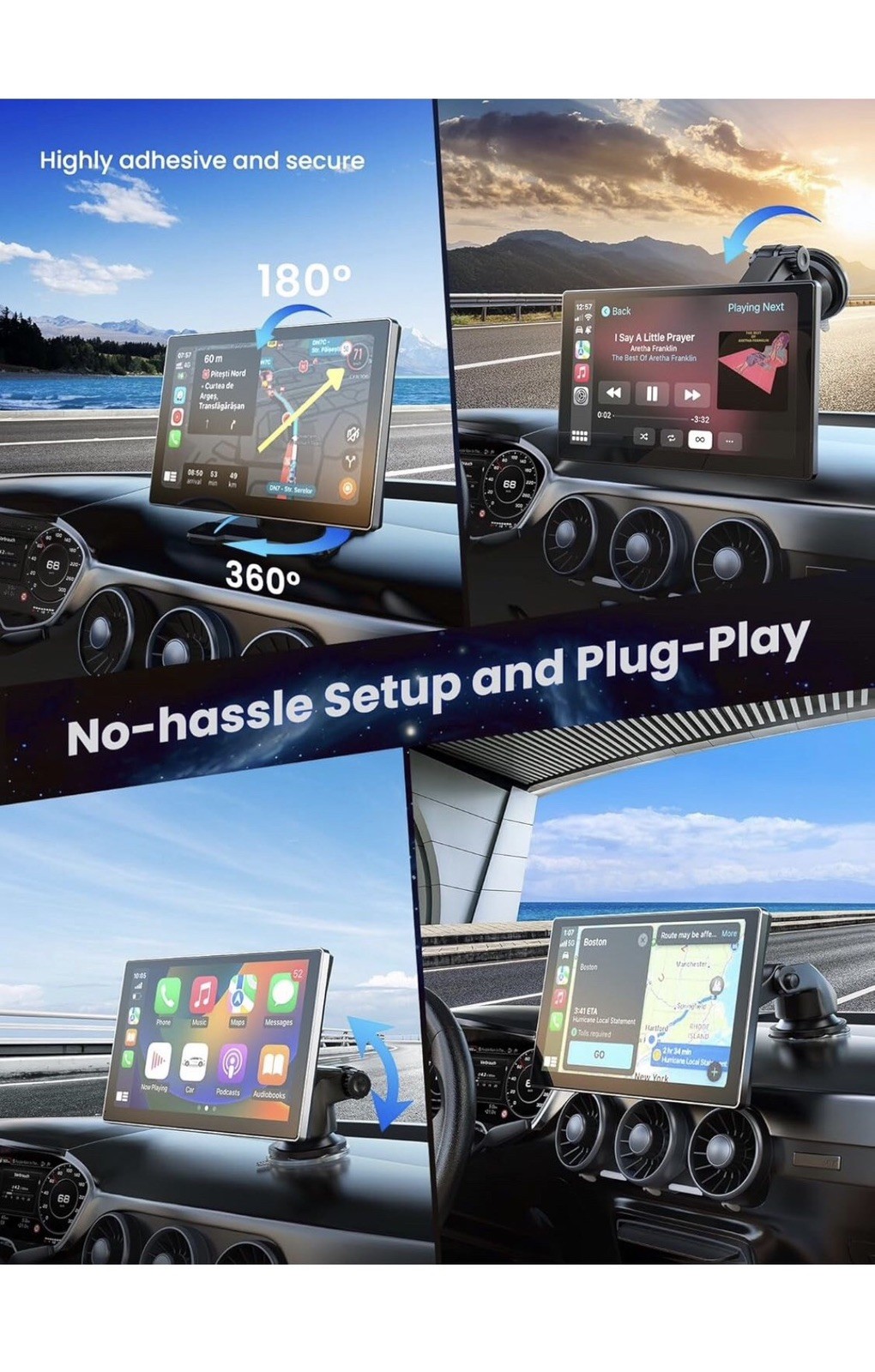 Carplay Screen for Car, 9″ Portable Wireless Carplay & Android Auto, 4K DashCam