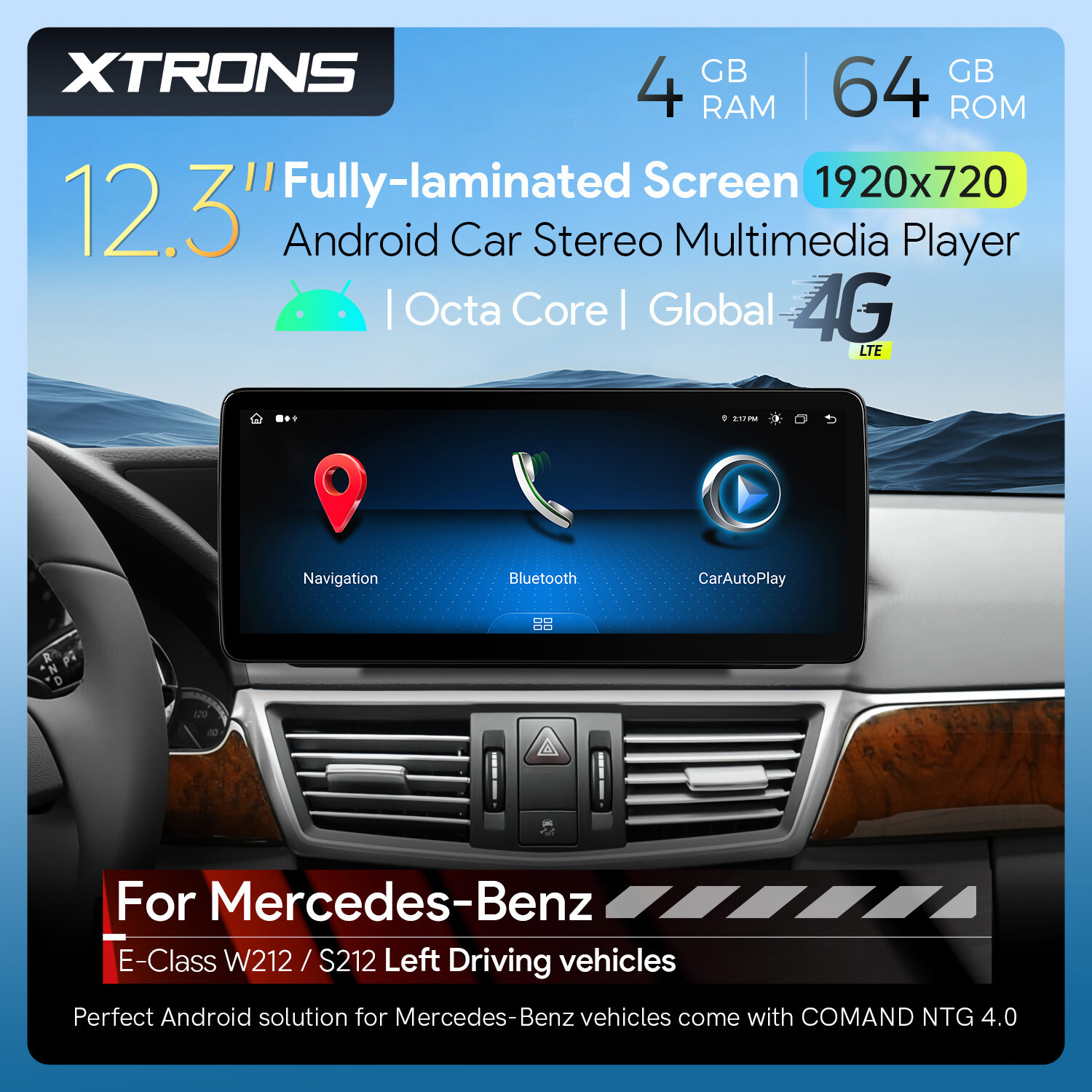12.3″ HD Android 14 Retrofit Car Stereo Navi For Benz E-Class S212 W212 NTG4.0