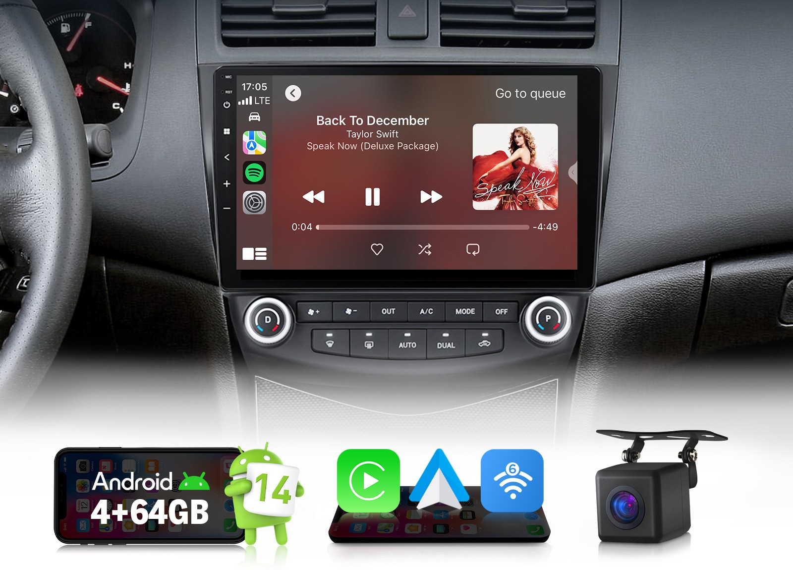 For 2003-2007 Honda Accord 10.1 inch Android 14 4+64G Car Stereo GPS CarPlay DSP
