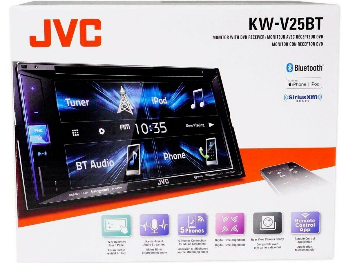 JVC KW-V25BT Bluetooth CD DVD Player iPhone Android Pandora XM USB Aux 6Ch 6.2″