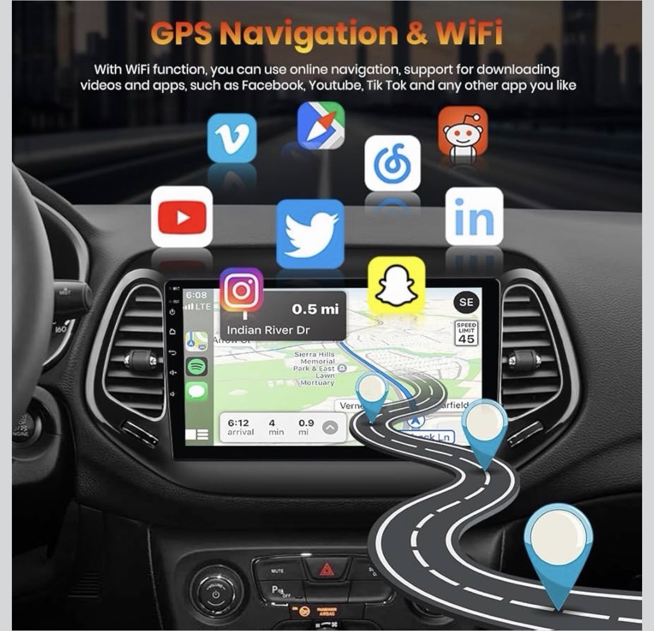 Android 13 Car Stereo for Jeep Compass 2017-2020 10″ Touchscreen Radio