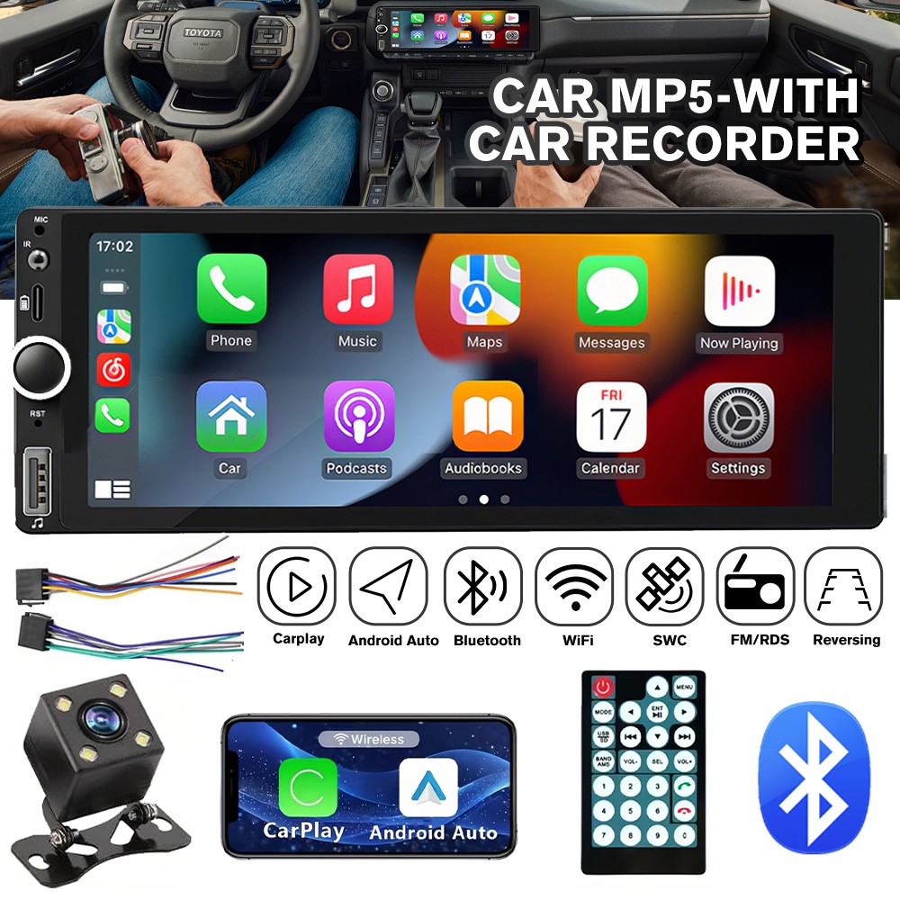 6.8″ Single 1 DIN Wireless CarPlay Car MP5 Player Bluetooth FM USB Touch Screen