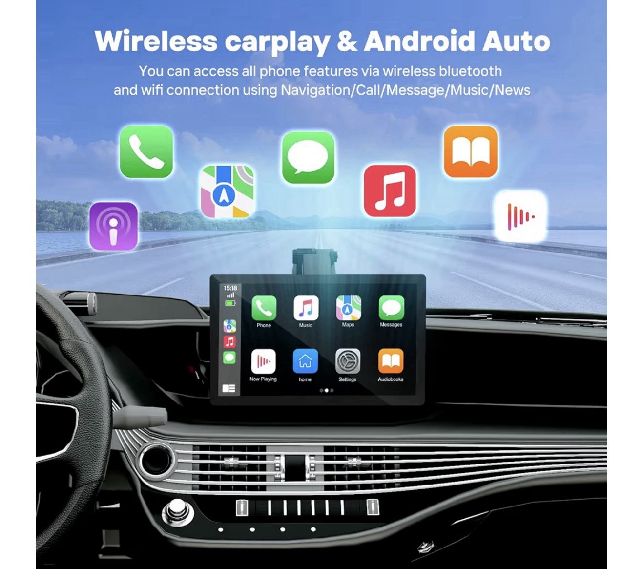 9” Inch Wireless Carplay Screen For Car With 4k Dash Cam,
