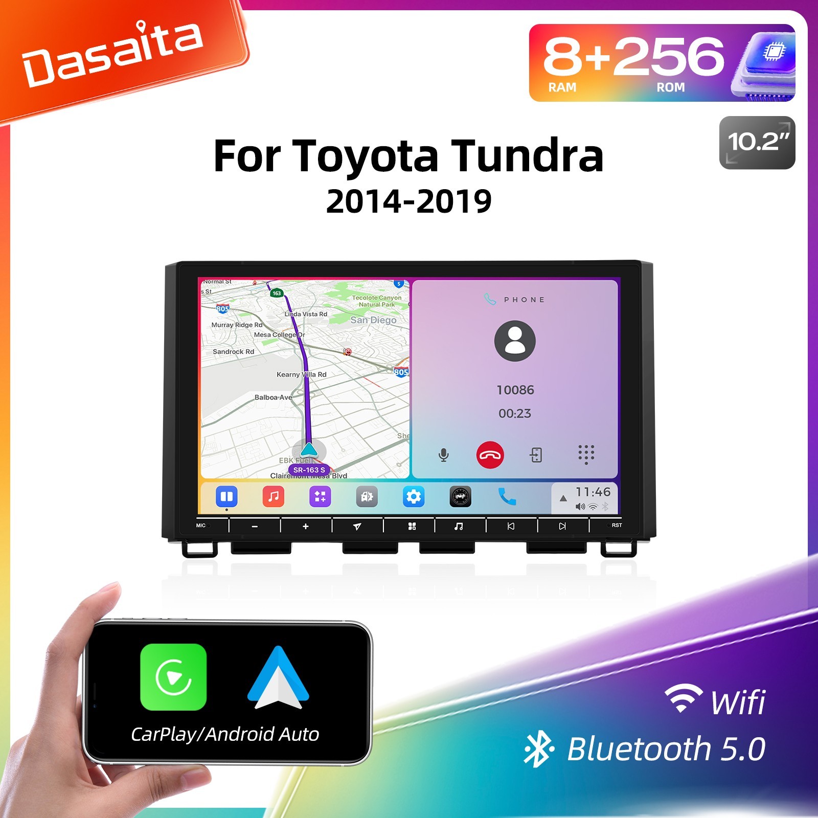 Dasaita Vivid Car Stereo for Toyota Tundra 2014-2021 Apple CarPlay T-style GPS