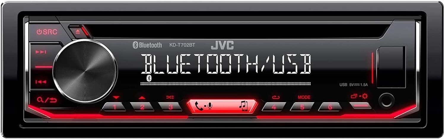 JVC KD-T720BT 1-DIN CD Receiver with Bluetooth + 2x 300w 6.5″ Car Speaker