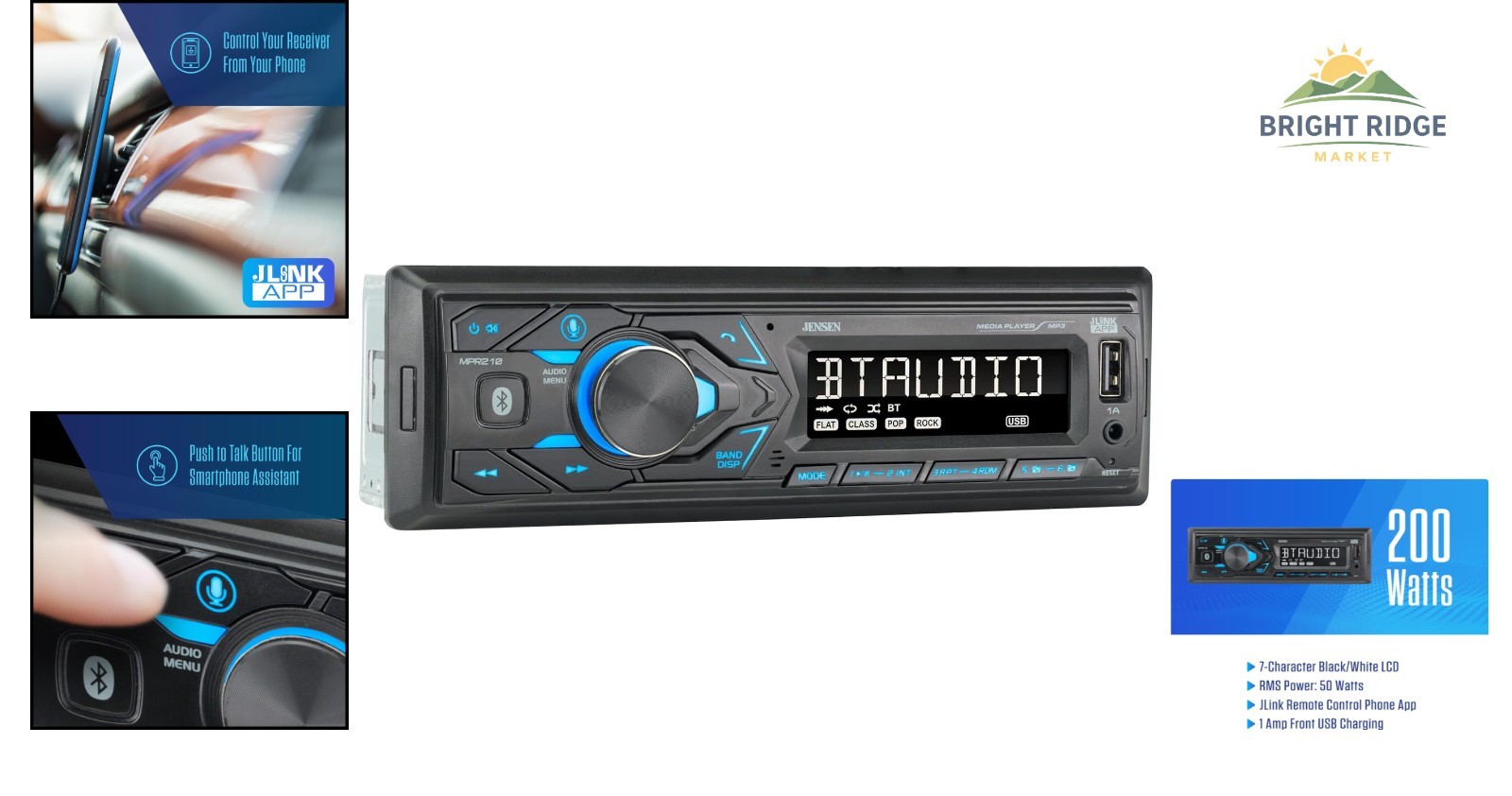 7-Character LCD Car Stereo with Bluetooth Music Streaming and USB Charging
