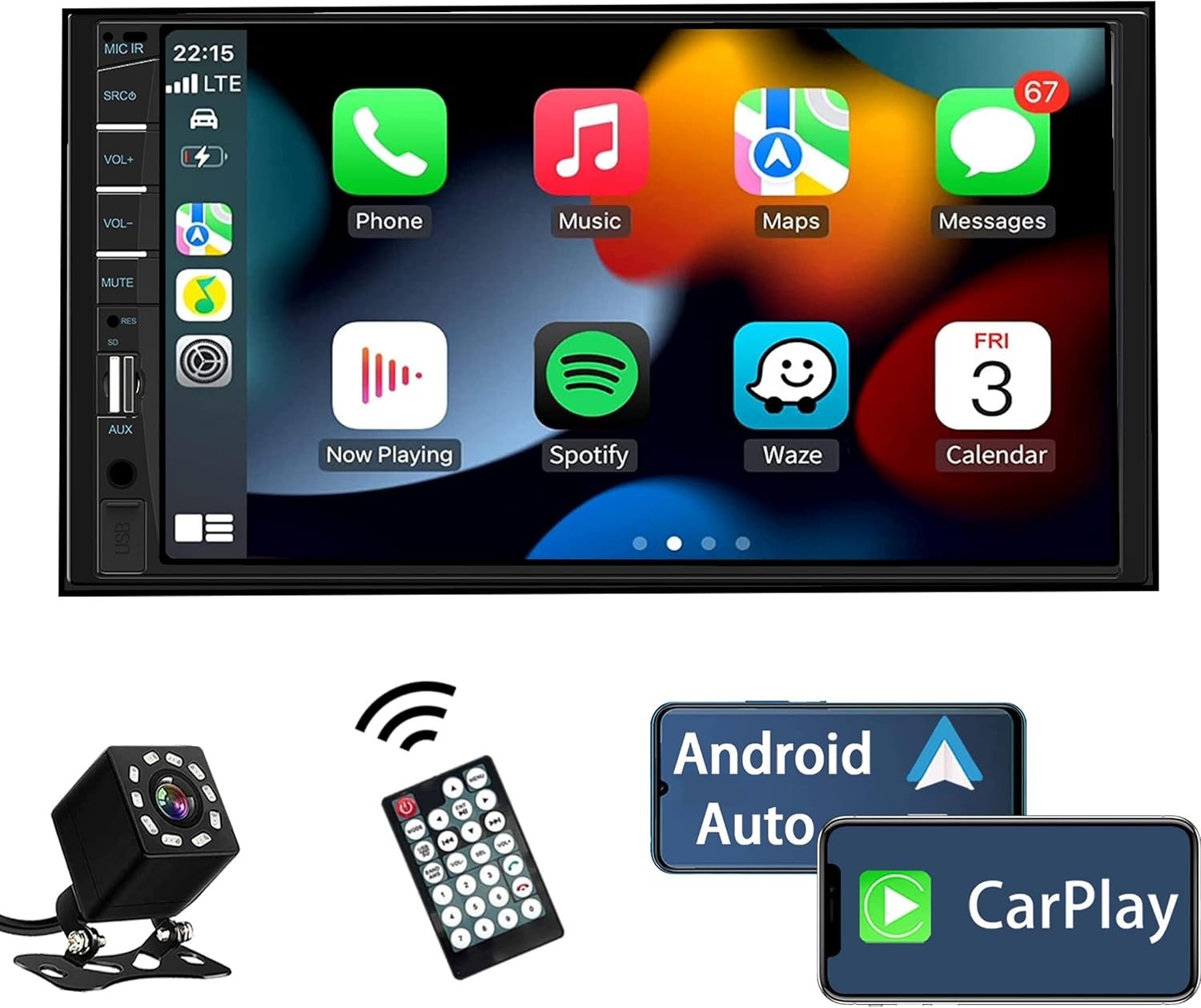 Naifay Double Din Car Stereo Compatible Apple Carplay And Android 7 inch Touch