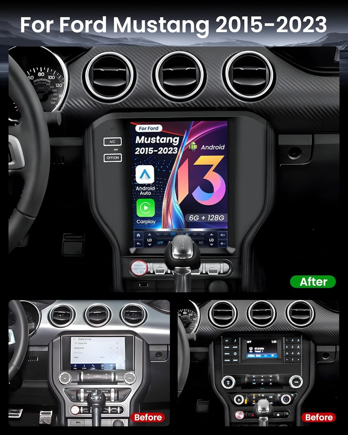 6G+128G For Ford Mustang 2015-2023 Android13 Car Radio Stereo Carplay GPS 5GWIFI