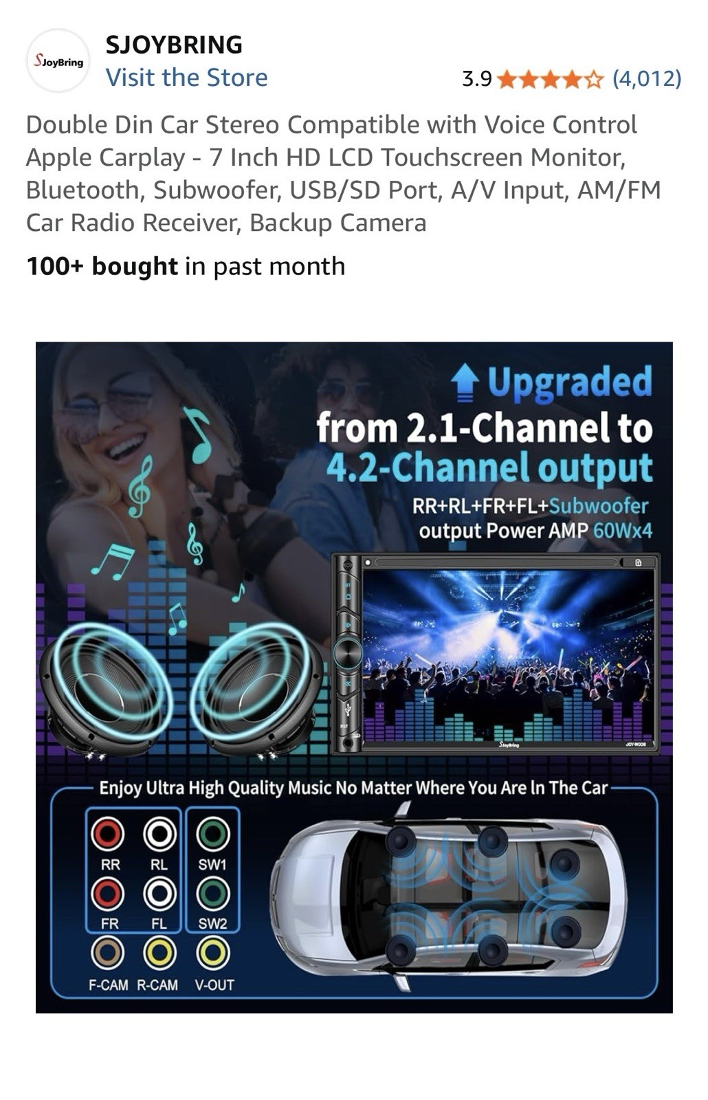 JoyBring JOY-W006 Black Stereo 7″HD With Back Up Camera