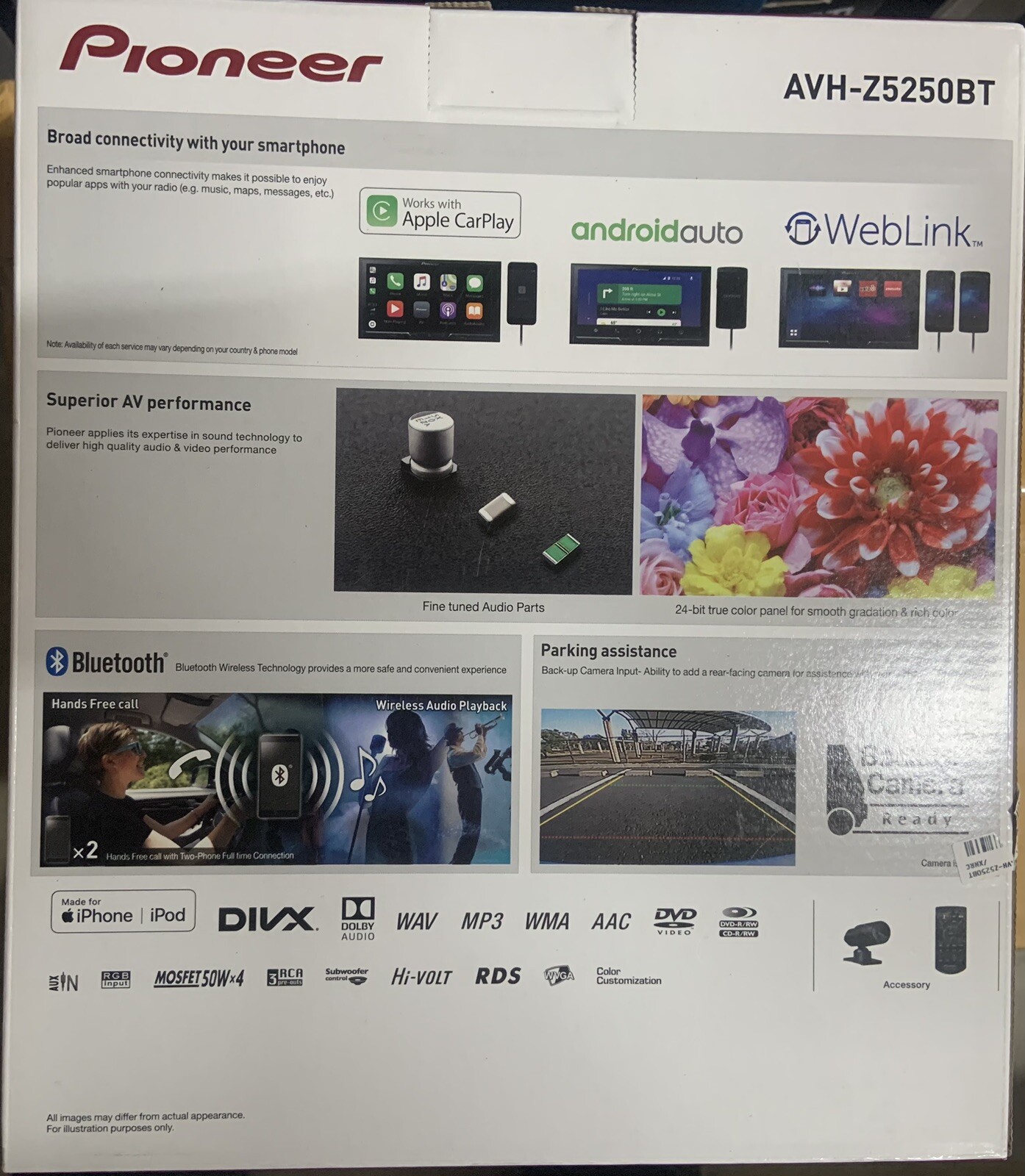 PIONEER AVH-Z5250BT Apple CarPlay Android Auto Bluetooth USB CD/DVD Touchscreen