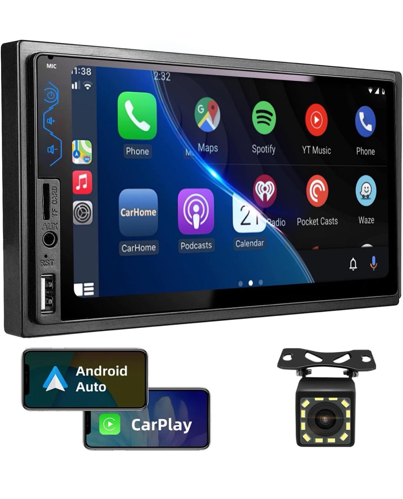 Double Din Car Stereo with Apple CarPlay & Android Auto 7 Inch Touch Screen