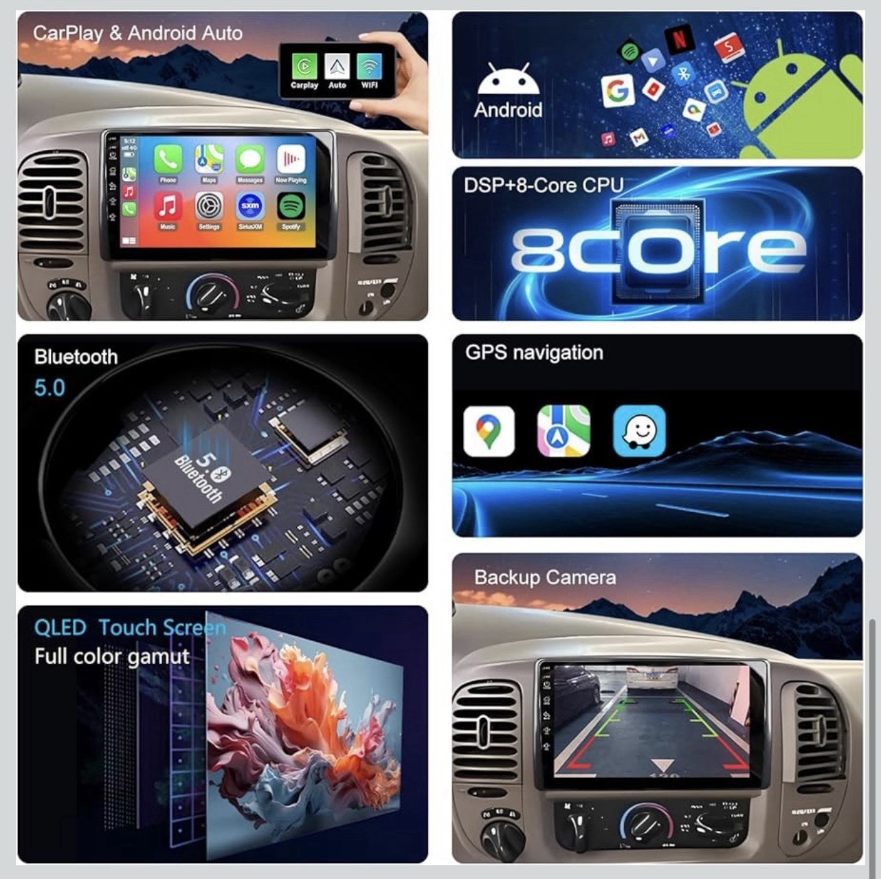 Car Stereo Radio 1999-2003 F150 QLED Touch Screen CarPlay Android Auto