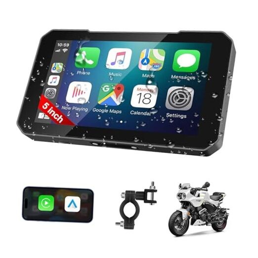 Motorcycle CarPlay Screen with Wireless CarPlay Android Auto, 5 Inch