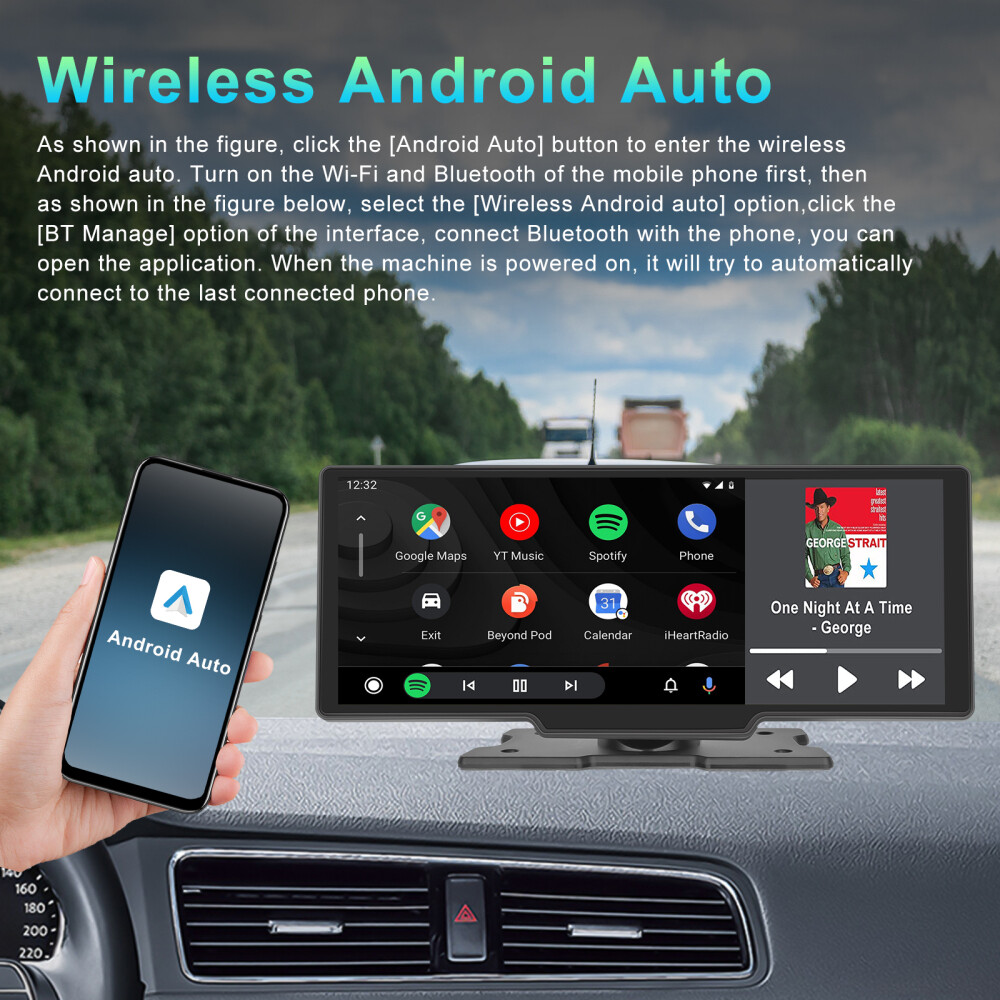 10.26″ Wireless CarPlay Screen Portable Car Stereo Radio Android Auto Screen
