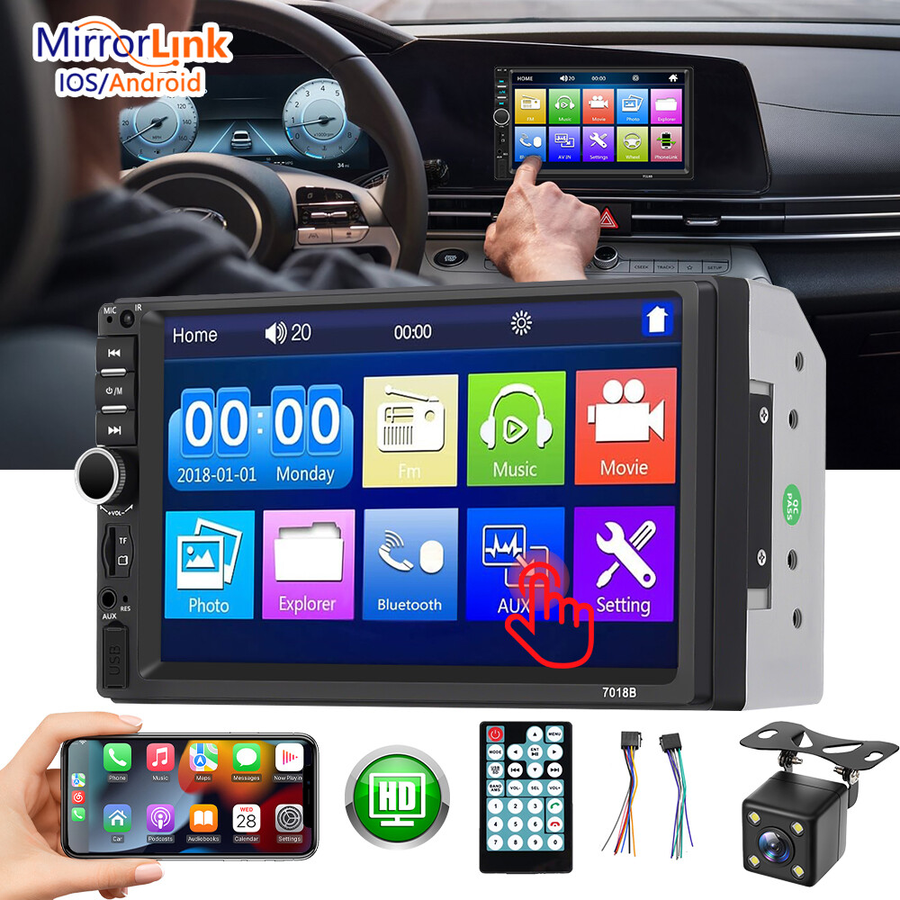 7″ Double 2 DIN Car Stereo Radio MP5 Touch Screen Bluetooth FM USB AUX + Camera