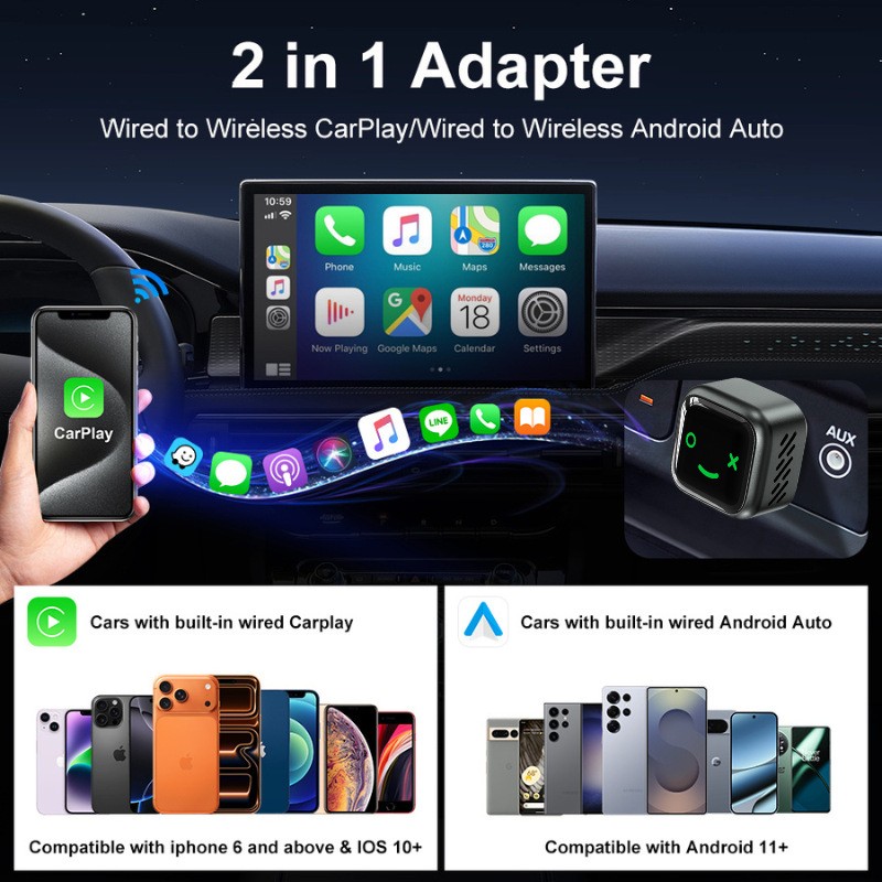 USB Auto Wireless CarPlay Adapter For iPhone Apple Wireless Dongle Plug ＆ Play