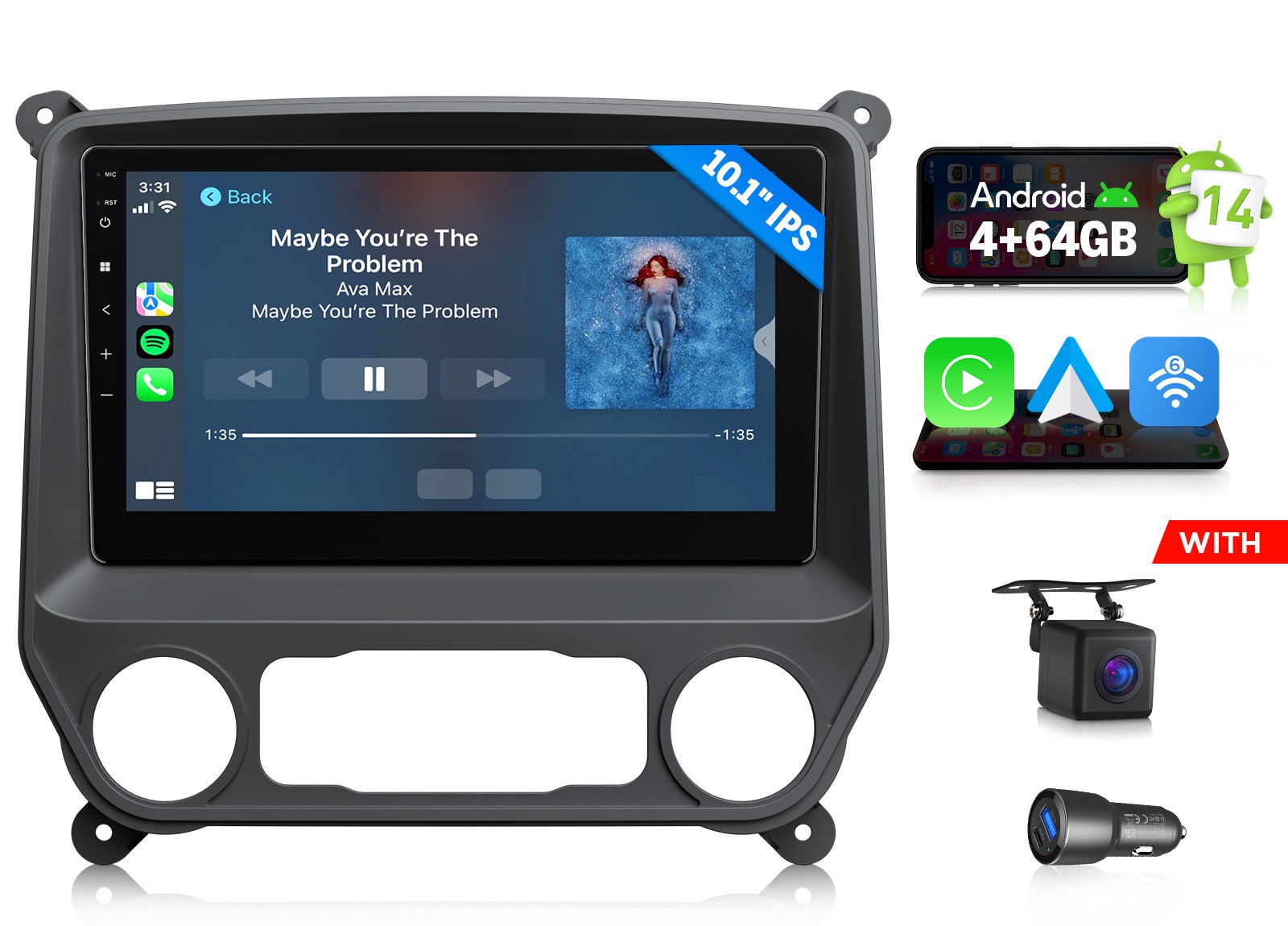 For Chevy Silverado 2014-2018 Android 14 4+64 10.1″ CarPlay Car Stereo GPS Radio