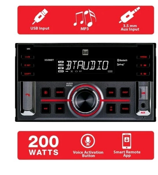 Dual Electronics XD28BT, Car Stereo Head Unit Double Din w Bluetooth 7 Character