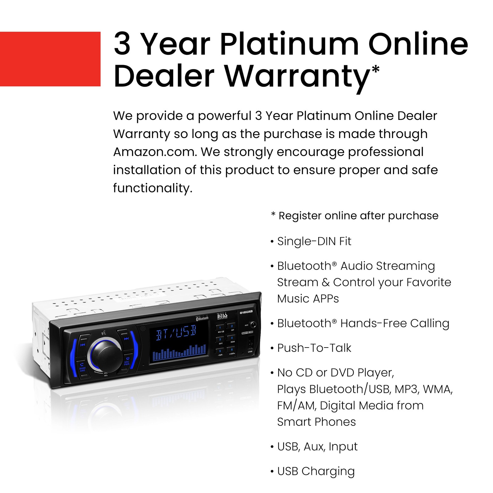 Audio Systems 616UAB Car Stereo, Bluetooth, MP3, USB, Aux In, AM/FM Radio