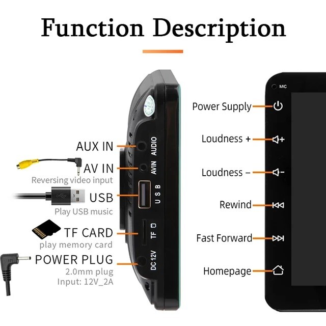 7 inch Car Radio Stereo Player Portable Apple CarPlay Android Auto Play MP5 FM