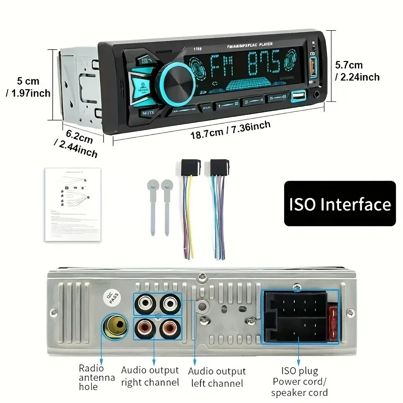 Car Stereo Single 1 DIN Radio Mp3 Player Bluetooth FM AUX IN USB TF SD Head Unit