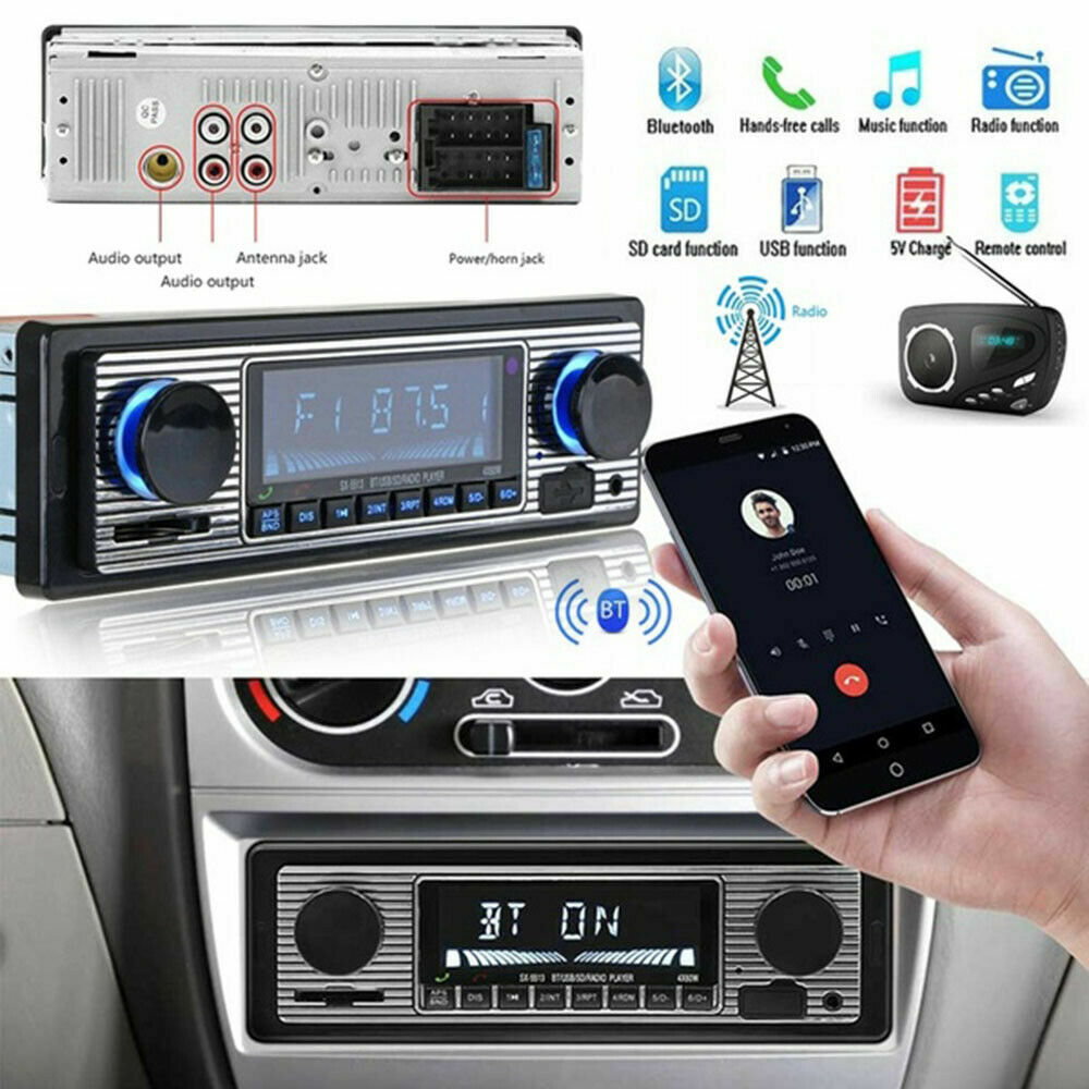 Vintage Bluetooth FM Radio Car Stereo MP3 Player USB AUX Audio Receiver