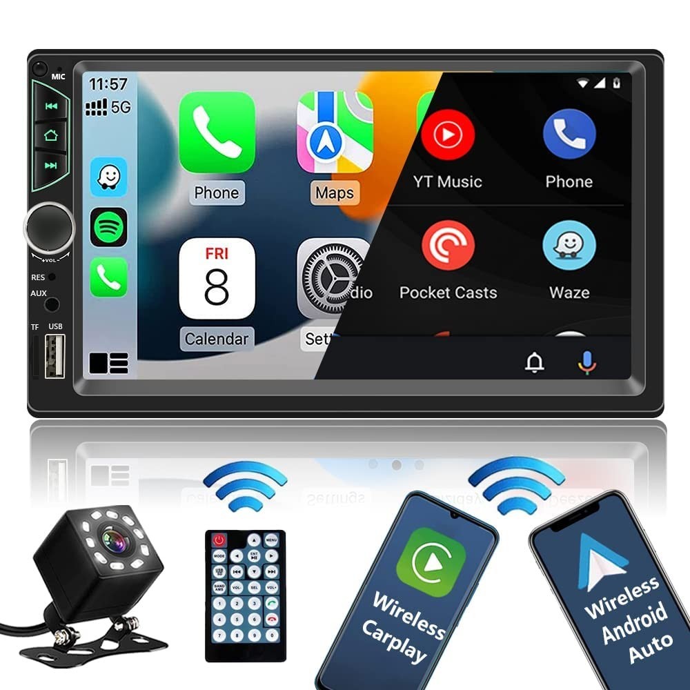 7″ Double Din Car Stereo – Wireless Apple CarPlay & Android Auto, Bluetooth, Bac