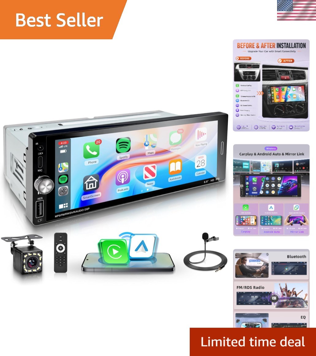 Advanced Bluetooth 5.2 Car Stereo with 6.9” Touchscreen & Backup Camera Support