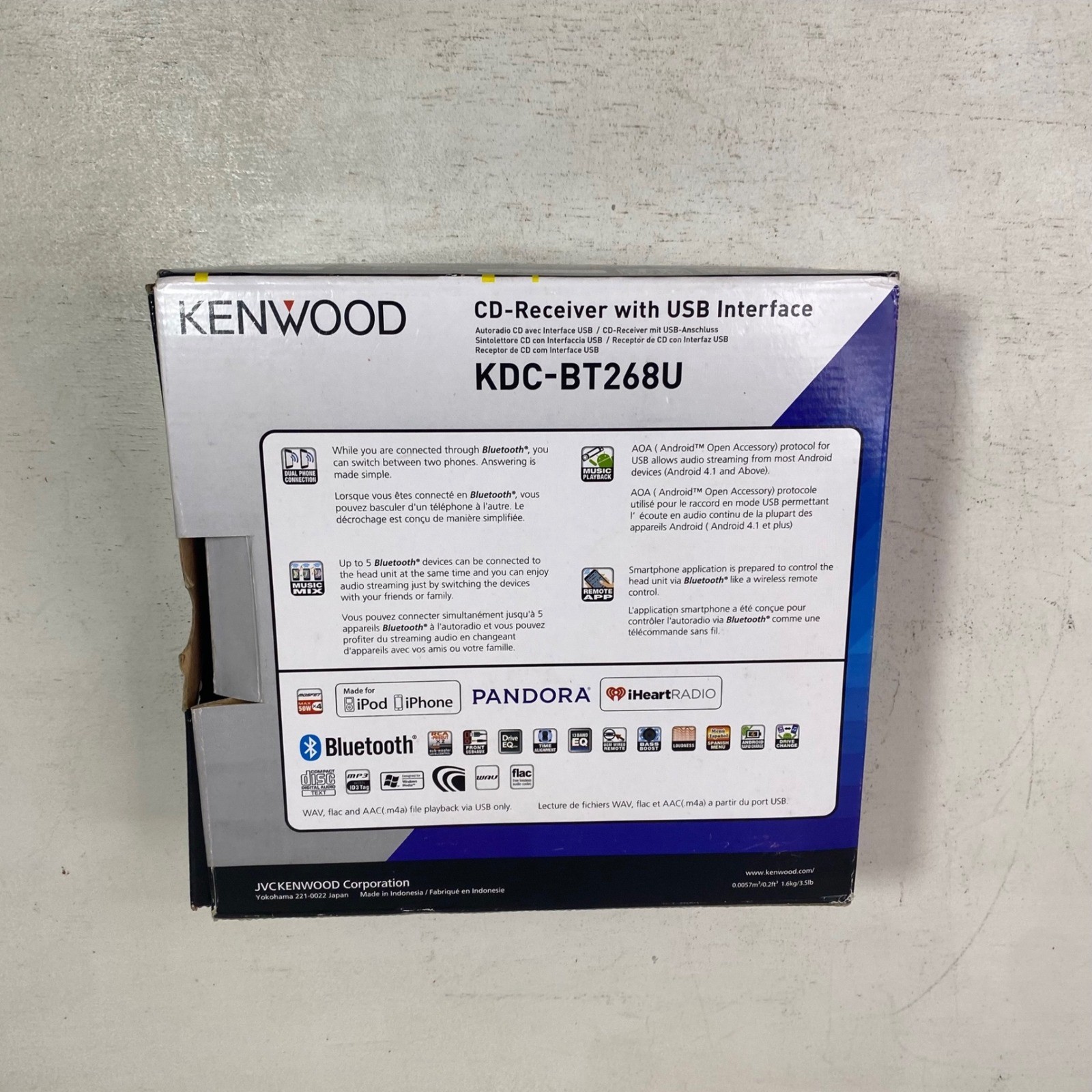 Kenwood KDC-BT268U Car CD Receiver Bluetooth USB Pandora iHeartRadio Single DIN