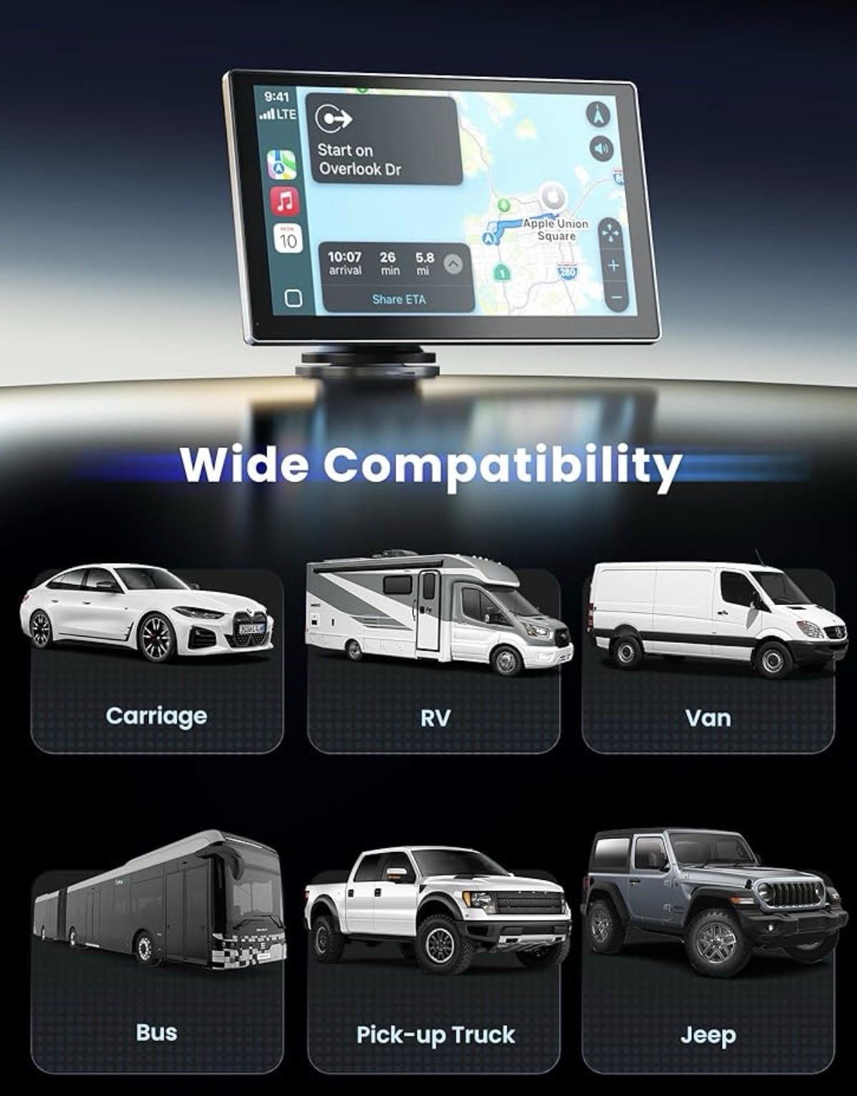 Jzones Carplay Screen for Car 9″ Portable Wireless Carplay&Android Auto 4K
