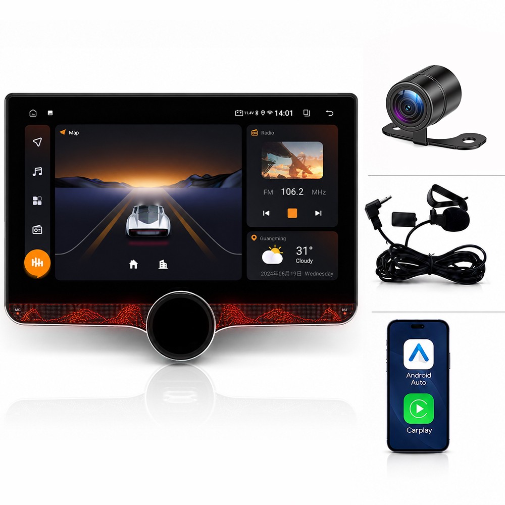 Android 15 10.1″ Car Stereo Double DIN GPS WiFi 5 Wireless CarPlay Bluetooth RDS