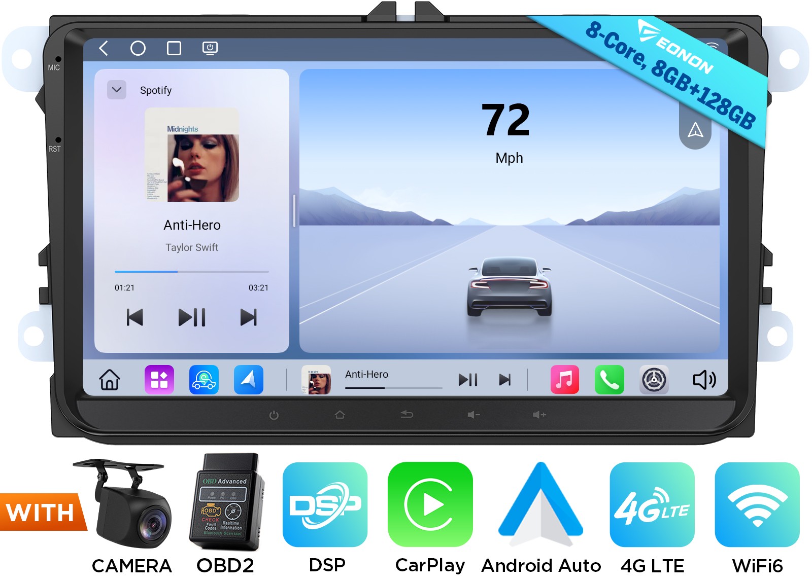 9 inch QLED 8+128 Android 13 Car Radio for VW Golf GTI MK5 Apple CarPlay 4G LTE