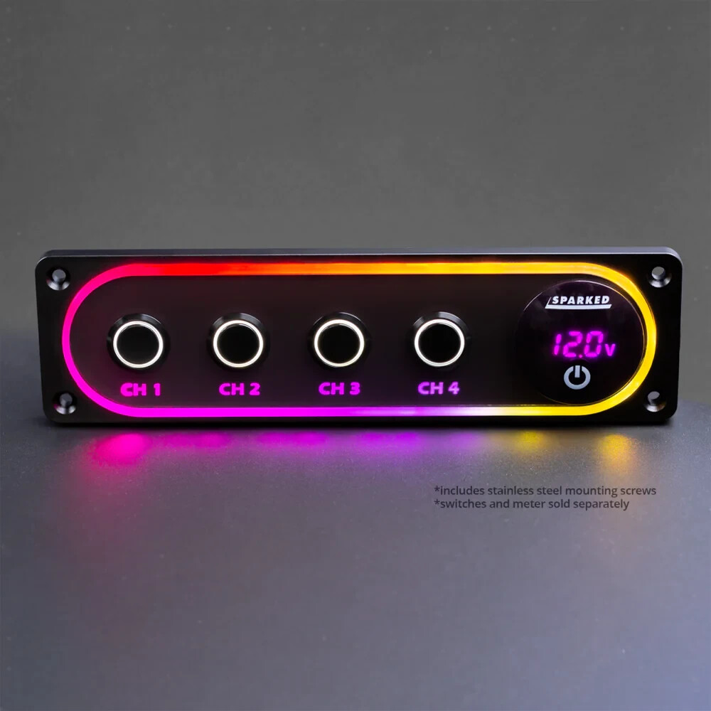 Illuminated Black Single DIN Aluminum Switch And Voltmeter COMPLETE Panel