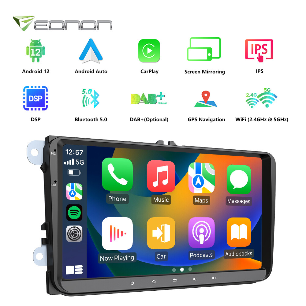 Eonon VWA12 9″ Car Play Stereo GPS Sat Nav Radio Android 12 Head Unit DSP For VW